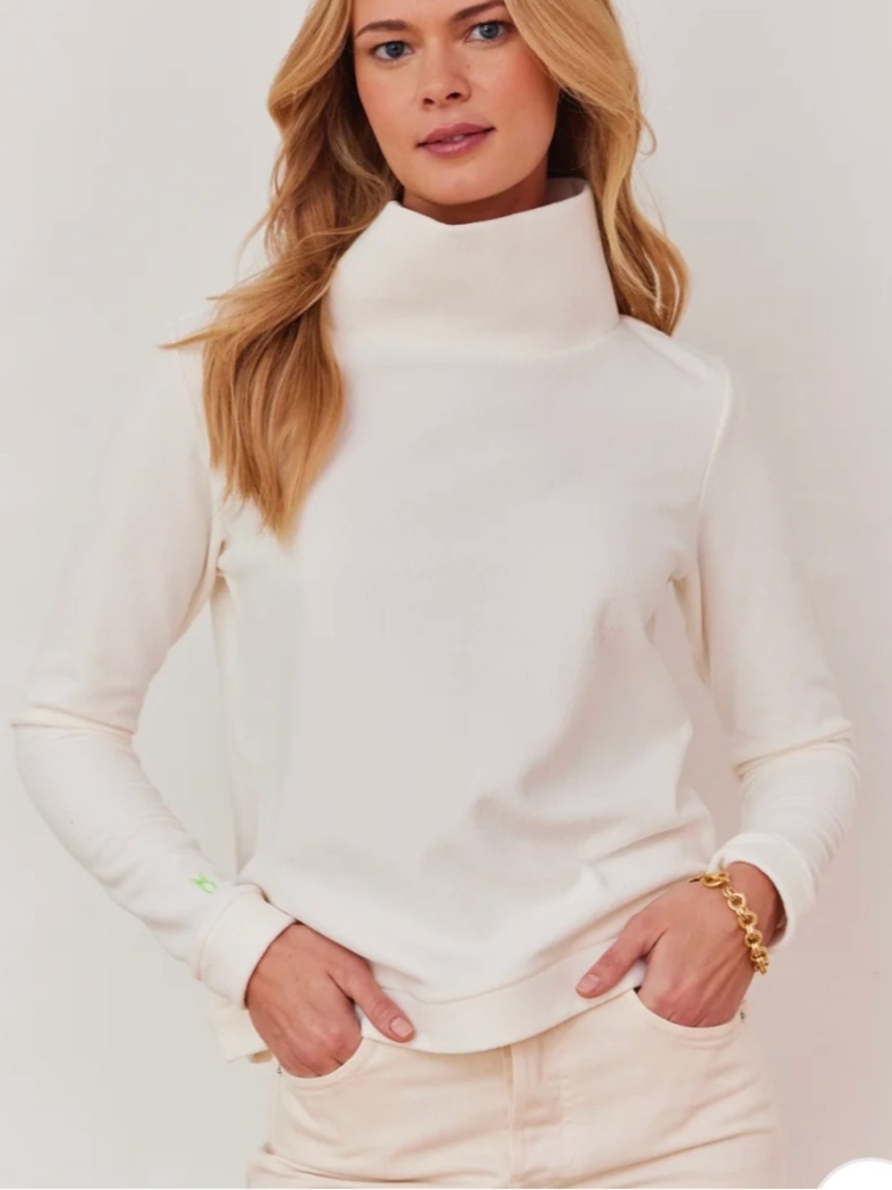 Dudley Stephens Park Slope Turtleneck in Terry Fleece Cream Funnel Neck Sweater